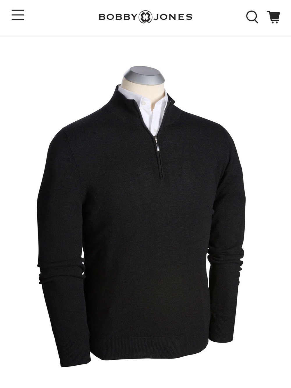 Bobby Jones Black Ribbed Collar Zip Sweater